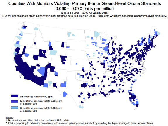 Counties with monitors violating air standards