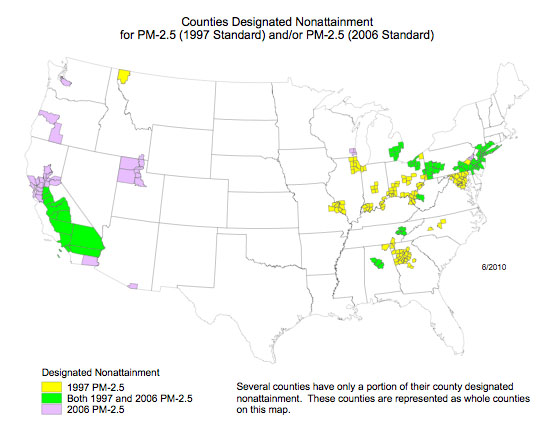 Counties designated nonattainment